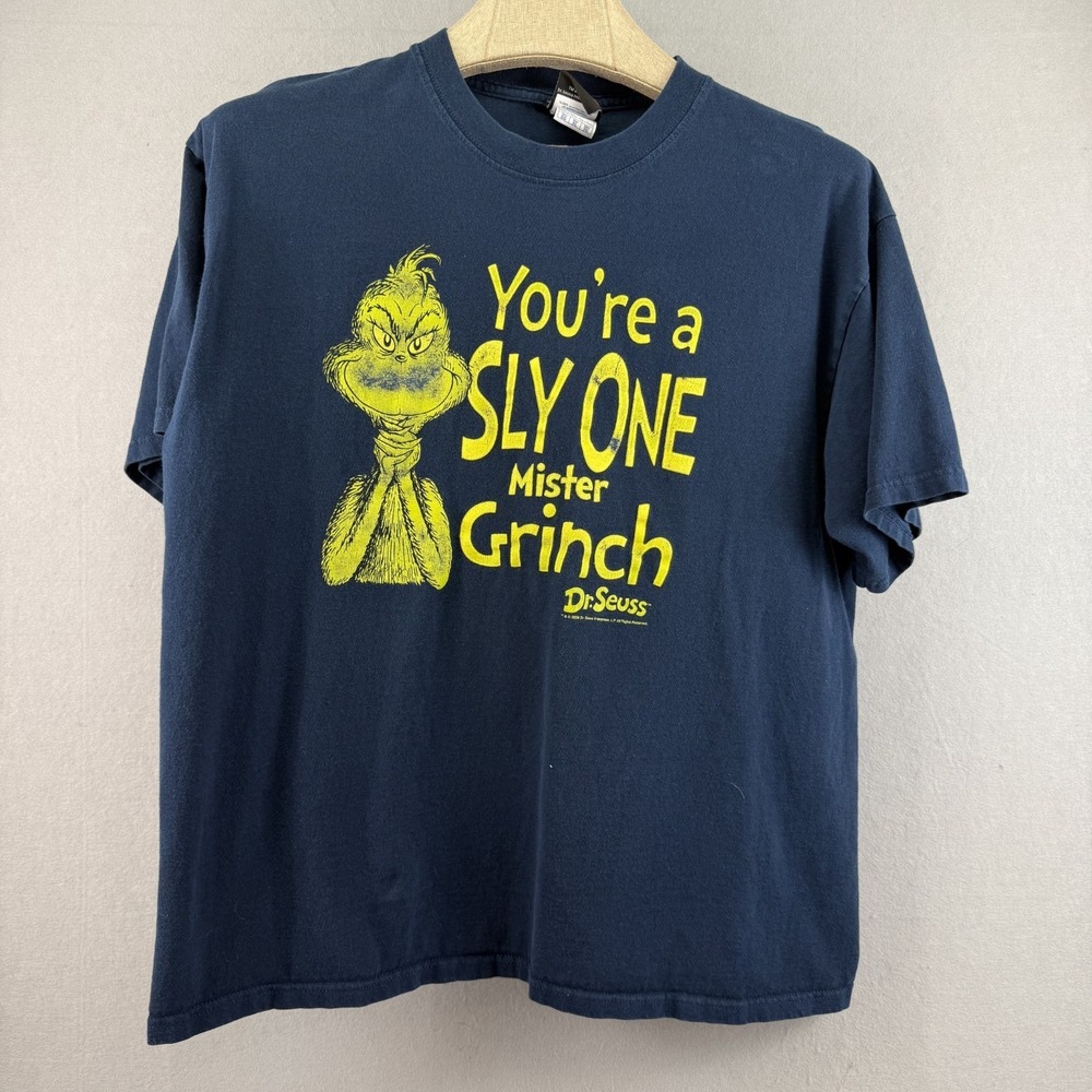 Vintage The Grinch‎ T-Shirt XL Navy Blue Dr Seuss You're A Sly One 2008 Yazbek